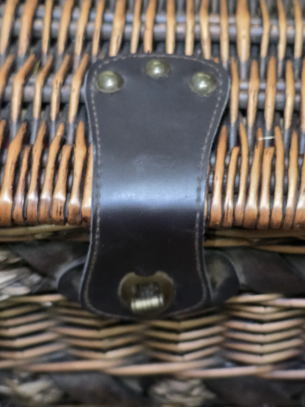 Woven Rattan Picnic Basket with Leather Handle - Brown